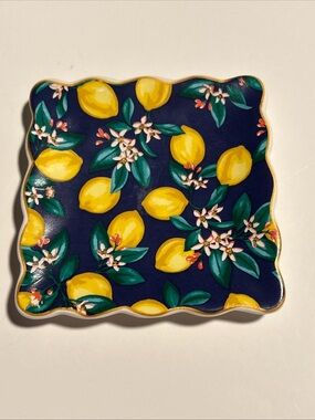 Lemon Pattern Square Trivet - Navy Background